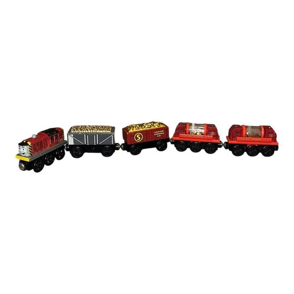 Thomas the Train Tank Engine Wooden Railway Gold Dust Salty & Gold Cars 5 Pc - Picture 1 of 6